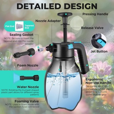HAUSHOF 2L Hand Pump Sprayer – Pressure Garden Spray Bottle For Watering, Foam, & Cleaning