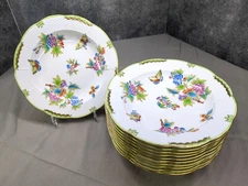 set of 11 Herend Queen Victoria VBO 9 1/2 Inch Rimmed Soup Bowl