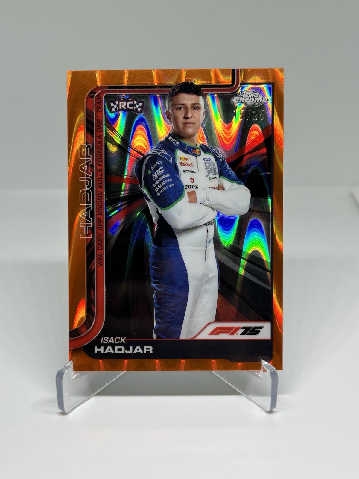 2025 Topps Chrome F1 - Isack Hadjar RC - Orange Raywave Portrait #12 - /25