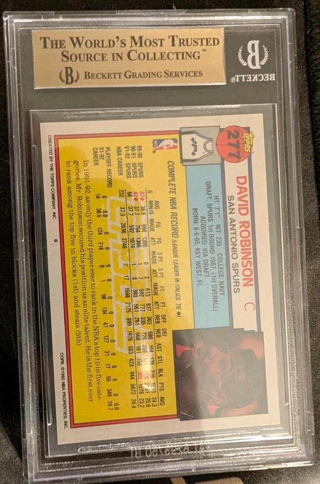 1992-93 Topps Gold #277 David Robinson BGS 10 PRISTINE Pop 1 - Image 2 of 4