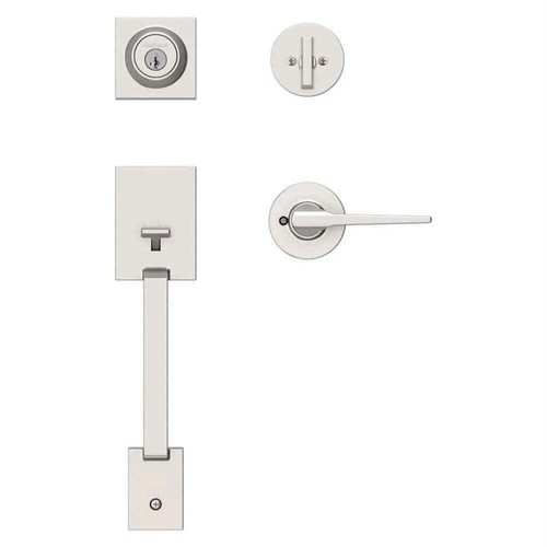 Kwikset Amador Satin Nickel Entry Door Handleset with Round Rose Hollis Lever - Picture 3 of 5