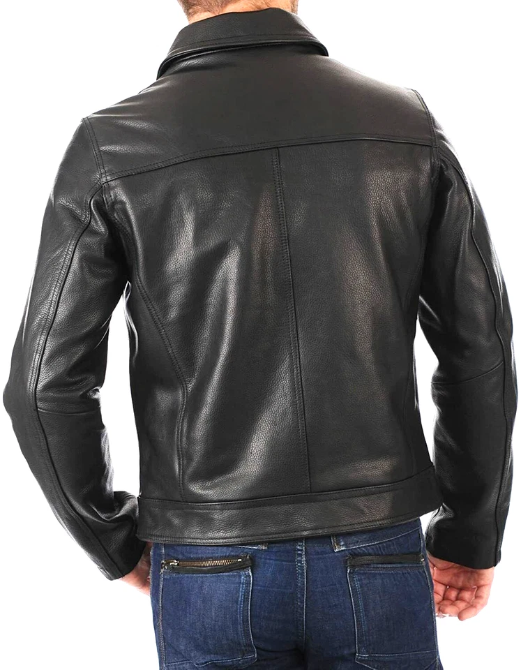 Chaqueta de cuero para hombre Café Racer Moto marrón piel de oveja genuina cuero Foto 4 de 4