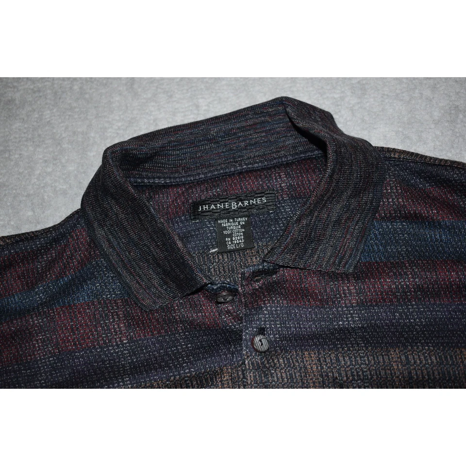 Camisa polo masculina de golfe Jhane Barnes tamanho grande listrada azul roxa manga curta - Imagem 4 de 4
