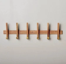 26" Wood & Brass Hook Rail Wall Coat Rack - Hearth & Hand w/MAGNOLIA - Brand New