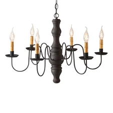 6-Arm Chandelier "Gettysburg" Wood Metal Light Hartford Black over Red USA