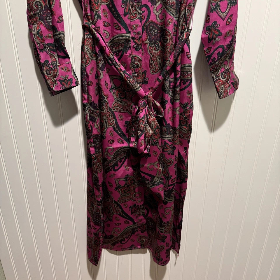 Vestido Camisa Lauren Ralph Lauren Rosa Paisley com Cinto Tamanho 14 - Imagem 3 de 4