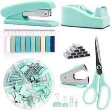 Green Office Supplies, Teal Desk Accessories,Stapler and Tape Dispenser Set for 