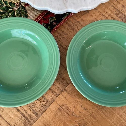 Pair 2 NOS  Fiestaware Green 9" Rim Soup Pasta Bowls