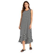 New Lauren Ralph Lauren Women Striped Maxi Dress XL Black White Stripes Ruffle