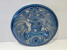 Deruta Italy Dipinto A Mano Hand Painted Rabbit floral blue bowl plate
