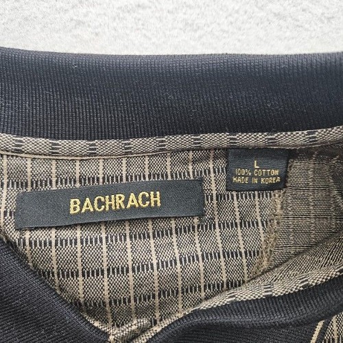 Bachrach Men's Large Brown Black Checkered Short Sleeve Polo Shirt Cotton - Picture 3 of 9