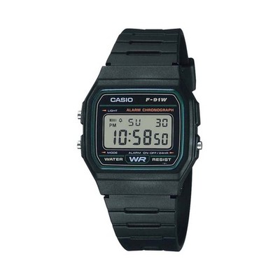 Casio Men s Black Digital Watch with Green Dial - F-91W-3HDG