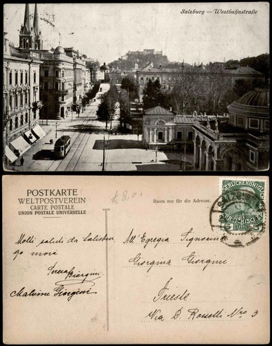 Ansichtskarte Salzburg Westbahnstraße, Straßenbahn 1913