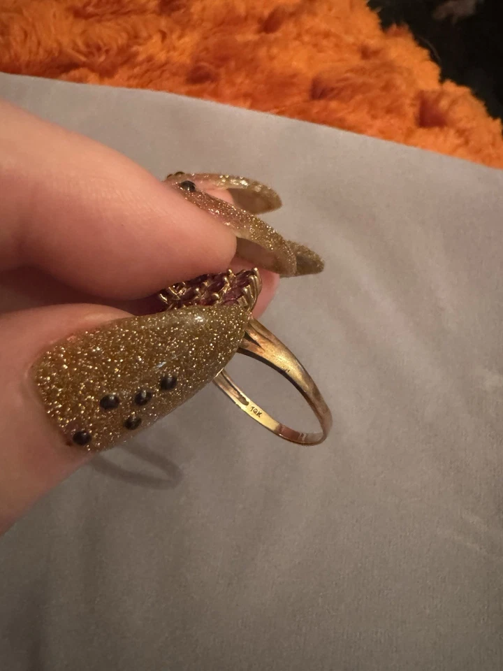 Anillo con racimo de flores de granate de 1,05 quilates de oro amarillo de 14 k talla 4 cóctel Foto 3 de 4