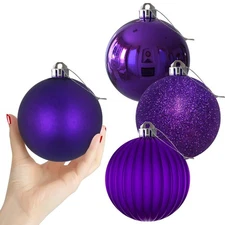 Purple 4.0" Large Christmas Balls - Christmas Tree Decoration Ornaments Shatt...