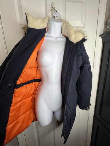 DKNY X Pequeño Abrigo Chaqueta Anorak Invierno Capucha Extraíble Piel Sintética Azul Cremallera Completa XS - Imagen 13 de 20