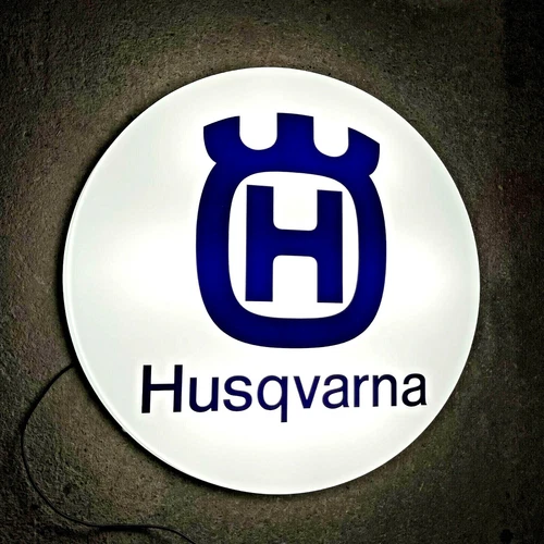 HUSQVARNA MOTORCYCLE LED WALL LIGHT SIGN LIGHT BOX GARAGE AUTOMOBILIA CHAINSAW - Picture 1 of 12