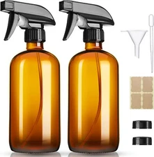 16oz Amber Glass Spray Bottles,2 Pack Glass Spray Bottles Refillable Empty Bottl
