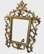 Antique Cast Iron Gold Easel Picture Frame Scroll Baroque Victorian Rococo Photo