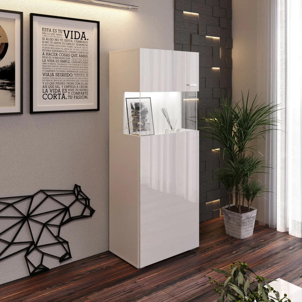 Vitrine Standvitrine Kommode Hochschrank Sideboard Brasilia 2 in Weiß - Bild 2 von 3