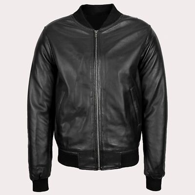 Men's 90's Style Retro Bomber Jacket Classic Black Soft