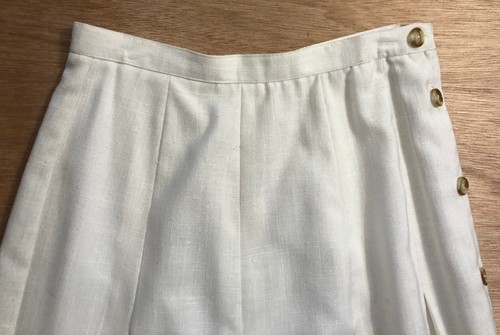 Vintage 80er Schrader Sport Plissee Midi Rock Gr. 10 weiß Leinenoptik gefüttert Knopfleiste - Bild 9 von 12