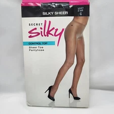 Secret Silky Control Top Pantyhose - Size C - Jet Black - Sheer Toe