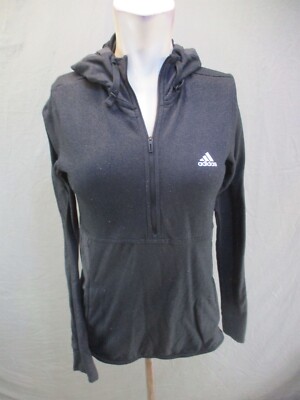 ADIDAS Size S Womens Black Drawstring 1/2 Zip Thumbhole Knit Athletic  Hoodie 311