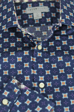 Jack Stone by Thomas Dean Men's Blue Geometric Cotton Casual Shirt L Large