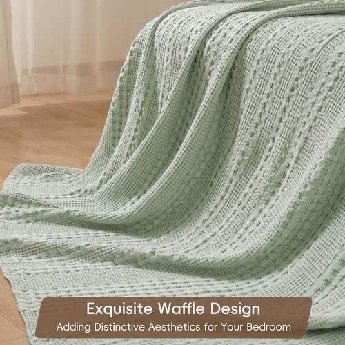 Cotton Waffle Weave Blanket Twin Size, Soft Lightweight Breathable - Picture 4 of 7