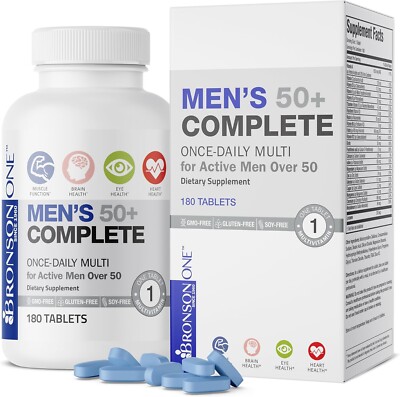 Bronson ONE Daily Men's 50+ Complete MultiVitamin MultiMineral, 180 Tablets.