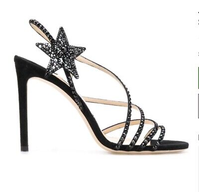 Jimmy Choo Lynn 100 Black Crystal Embellished Star Strap Jimmy Choo Lynn 100 Black Crystal Embellished Star Strap