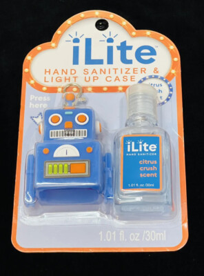 iLITE ROBOT LIGHT UP CASE HALLOWEEN KEYCHAIN CLIP BACKPACK PURSE HAND SANITIZE