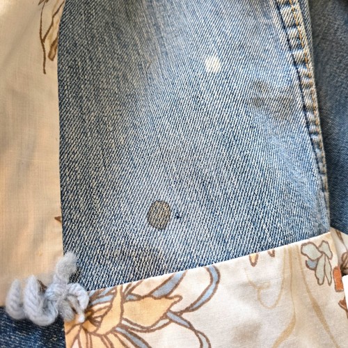 Vtg 70s Denim Blue Jeans Patchwork Crazy Quilt Pockets Labels Butterfly F/Queen - Picture 14 of 17