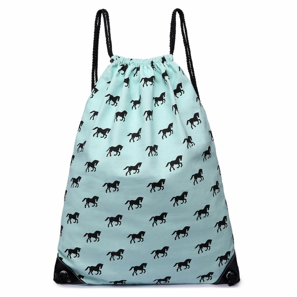 Jubonexis Zaino in tela con coulisse con cavalli bianchi e blu