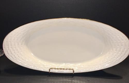 Lenox Basket Weave Oval Bread Serving Plate Tray w/ Gold Trim USA - Picture 4 of 9