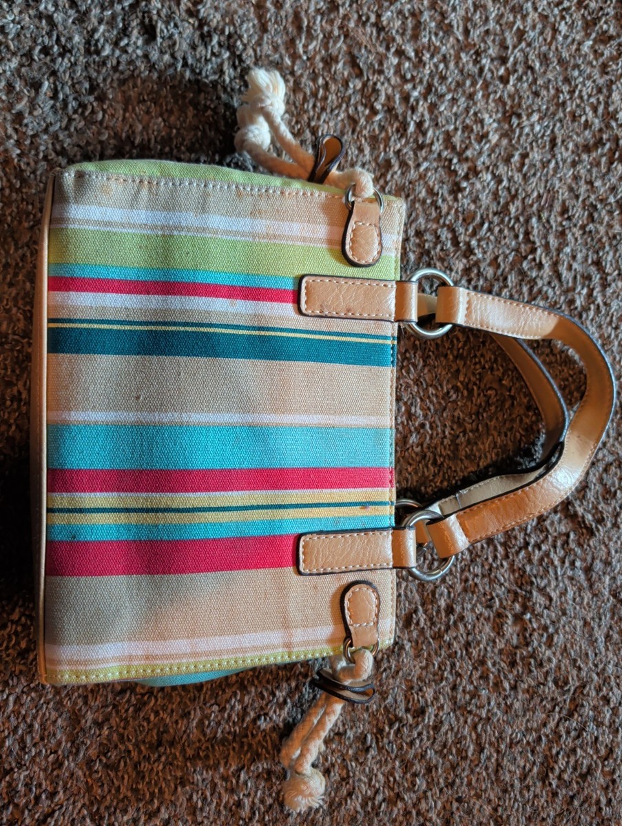Caribbean Joe Striped Canvas Handbag Purse With Rope Accents View 2