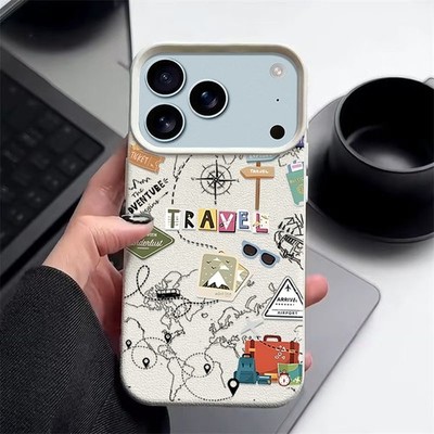 Hülle für iPhone 16 17 Pro Max 15 14 13 12 11 Air Stoßfeste TPU mit Reisemuster