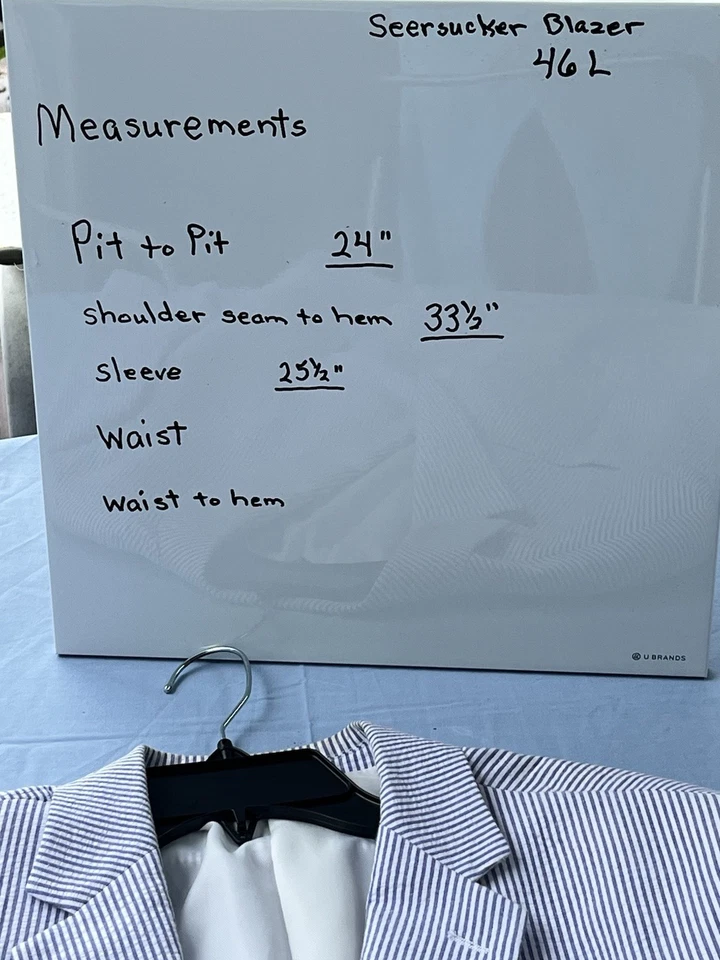 Blazer Abrigo Deportivo Saddlebred Seersucker Para Hombre 46 Largo Azul Blanco Rayas Algodón Foto 3 de 4
