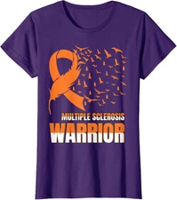 Multiple Sclerosis MS Awareness Orange Ribbon Ladies' Crewneck T-Shirt