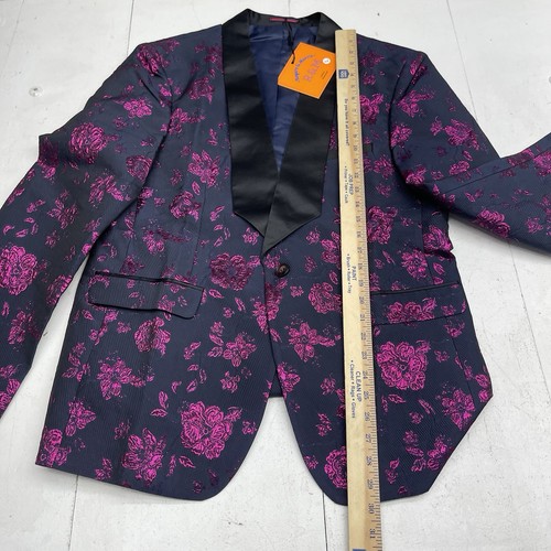Rogers & Morris Navy Blue And Pink Floral 3 Piece Tuxedo Suit Mens Size Large - Picture 6 of 11