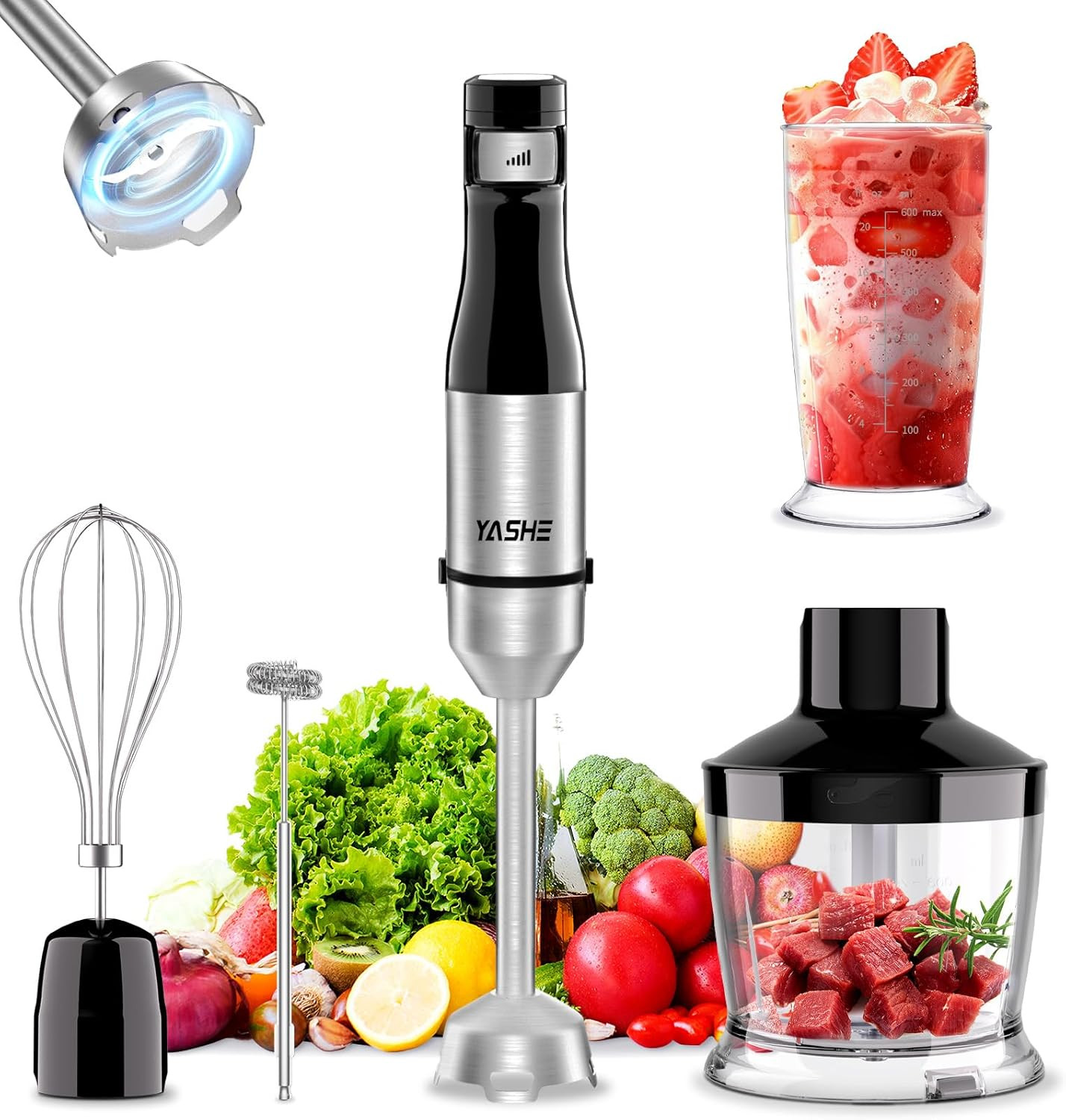 Frullatore a Immersione 1000W 5 in 1 Acciaio Inox | Minipimer Professionale