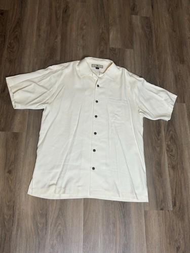 Tommy Bahama Seidenhemd Weiß Creme Kurzarm Größe S