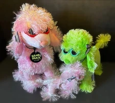 3 Vtg Fancy Poodle Dogs Y2K Vibes Hot Pink & Green Shaggy Fun One Of A Kind! NOS