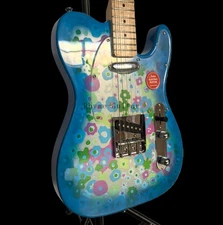 Factory Electric Guitar Flower Paisley TL Maple Neck Solid Body Blue Burst