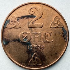1938 Norway 2 Ore Copper Coin BARGAIN BIN