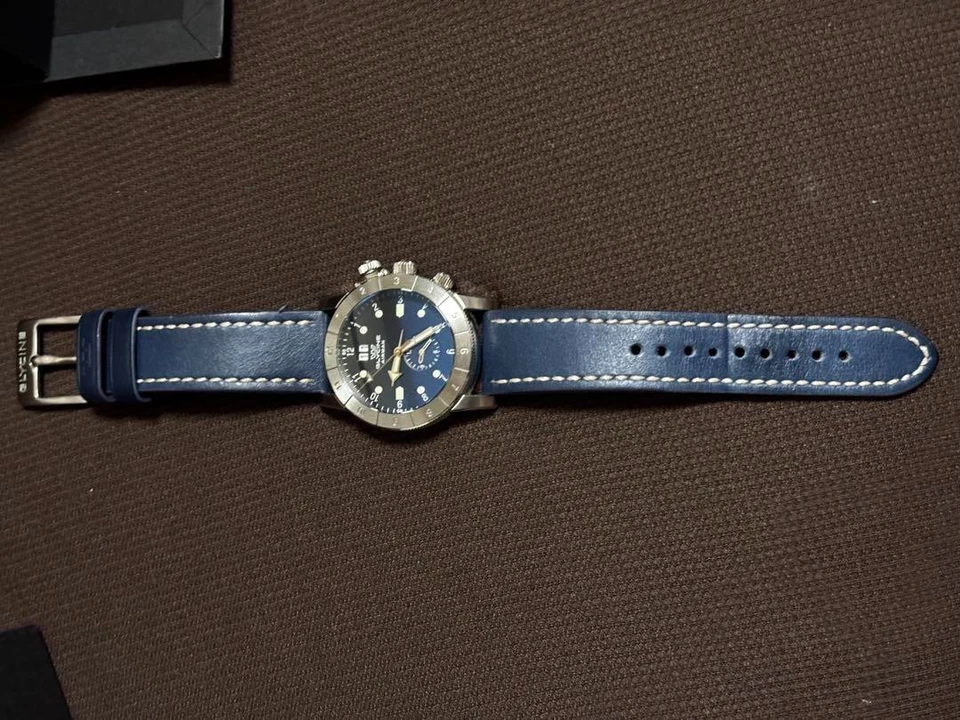 GLYCINE Airman GL0150 Quartz Watch Navy Dial Stainless Leather Strap Working JP - Image 2 of 4