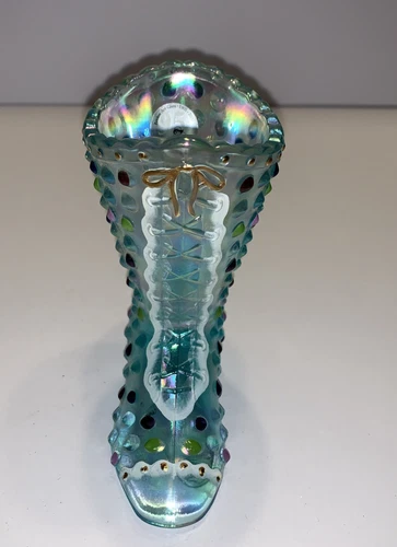 Fenton 95th Anniversary Frank Fenton Blue Iridescent Boot Shoe Hobnail Signed