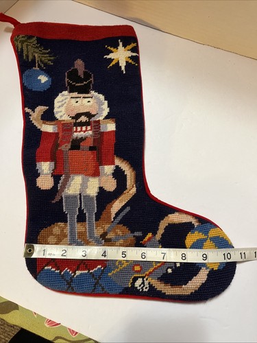 16" Nussknacker Weihnachtsstrumpf handgefertigt Nadelspitze solider Samt - Bild 5 von 6