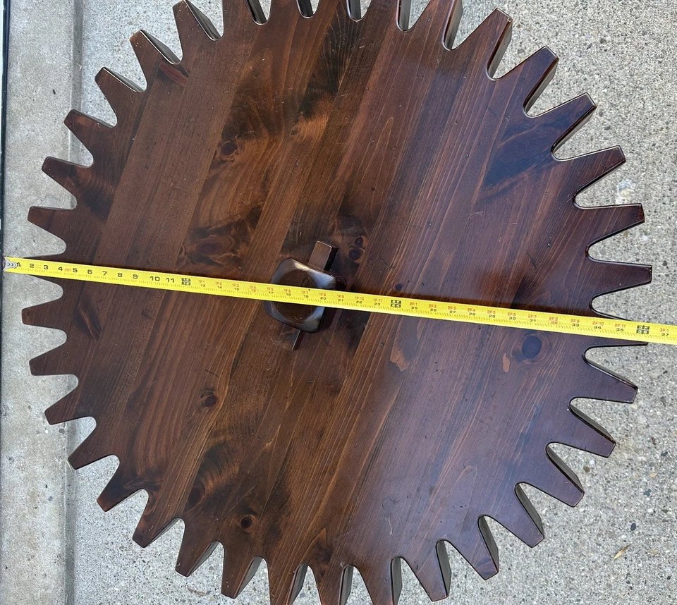 Vintage 1970s Ethan Allen Gear Cog Wheel Spinning Coffee Table Antique Pine Nice - Image 3 of 4
